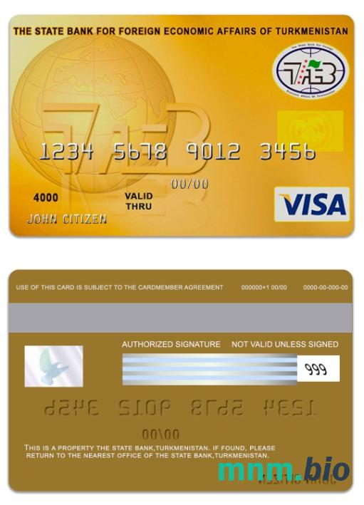 Turkmenistan The State Bank przykład karty visa w formacie PSD